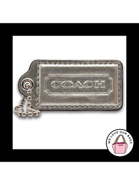 COACH HANG TAG Bag Charm Keychain Fob Silver Metallic Leather Nickel 2.5" Large